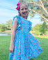 Girls Watercolor Sailboat Ruffle Twirl Dress with Matching Bow - Bowtism
